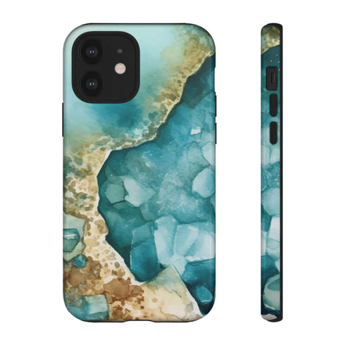 Aquamarine inspired Geode in Watercolor - Impact Resistant Phone Case iPhone 12 Glossy